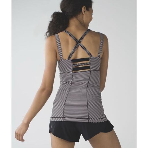 Lululemon Happy Strappy Tank Mini Pop Stripe Black Mink Berry Size 6 - Picture 1 of 9